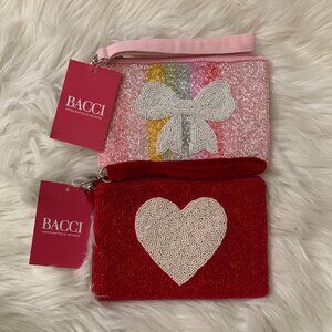 BACCI Bow and Heart Seed Beaded Wristlets Set (2 PIECES)